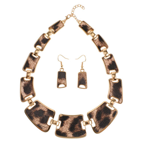 Women Dangler Leopard Pendant Chain Necklace Earring Set Jewellry Necklace - Afbeelding 1 van 11