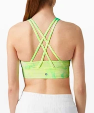 Lululemon Energy Bra High Neck Long Line Shibori Med Support B-C Yoga Cups Sz 8