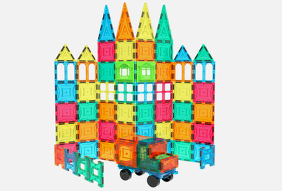 Mag-Genius Magnet Tiles 110 Piece Set -3D Magnetic Building Blocks Kids STEM Toy