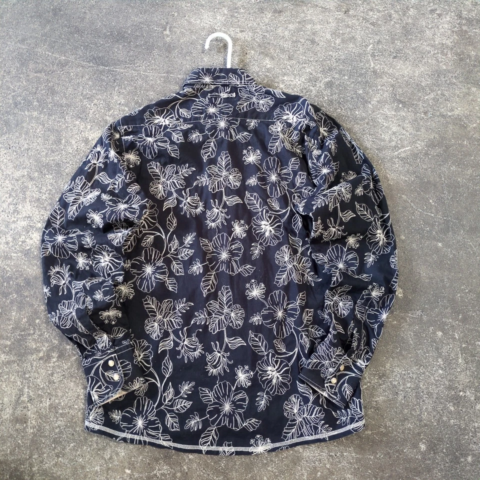Camisa a Presión Georg Roth Perla Para Hombre L Negra Bordada Floral Occidental Retro Foto 3 de 4