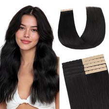 GOO GOO Tape in Hair Extensions Tape 201, 1B Natural Black, 22inch 40g 10pcs, Mi