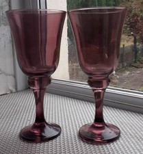 2 LARGE  PURPLE WINE GLASSES  BALL STEM size 20 x 9 cm