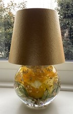 Yellow large rose touch lamp with gold flakes and gold touch lamp top
