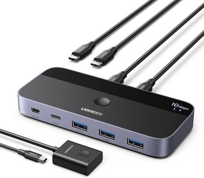 UGREEN USB C Switch 2PC 10Gbps USB Switch 3.2 2 In 4 Out mit Desktop Kontroller