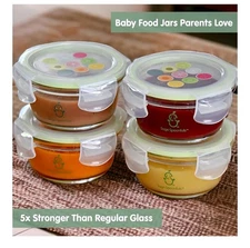 Sage Spoonfuls Glass Baby Food Containers with Lids, 4 Pack, 7 oz Baby Food Jars