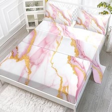 Sheet Set: Size Pink Abstract Bed Sheets for Teen Girls Kids Queen Pink Marble