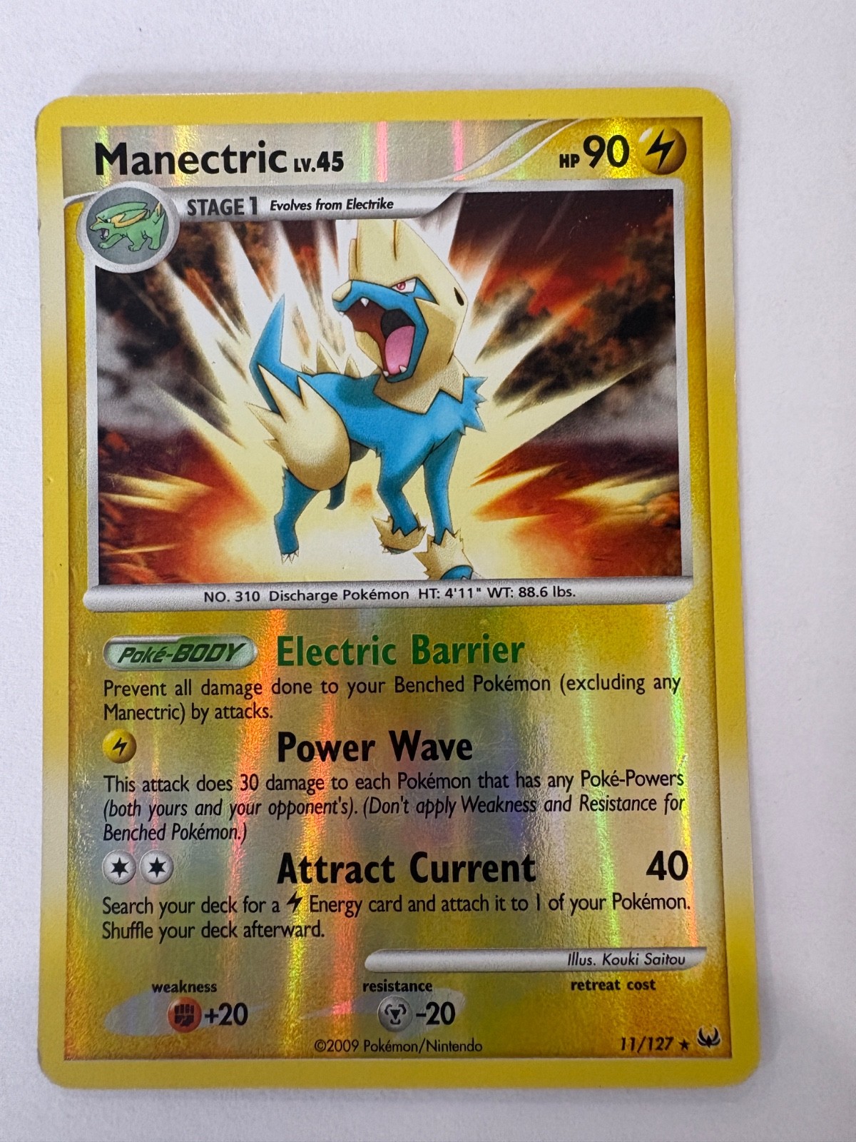 Pokemon TCG Platinum Stage 1 Manectric lv. 45 Rare Reverse Holo card 11/127 NM