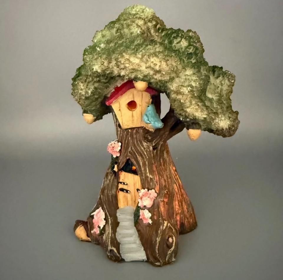Fairy Garden Cottage House &amp; Lighted Tree Figurines Mossy Woodland ...