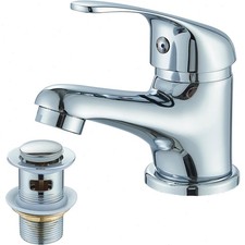 Chrome Bathroom Tap Hot Cold Mixer Basin Sink Tap with Pop up Waste Single Lever