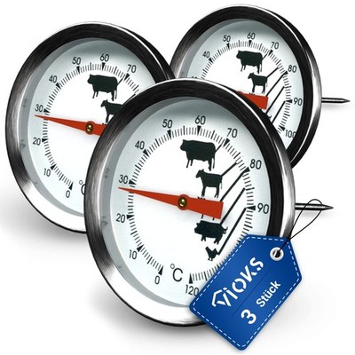 VIOKS Set 3x Steak Thermometer 0 bis +120°C - Edelstahl Fleischthermometer 
