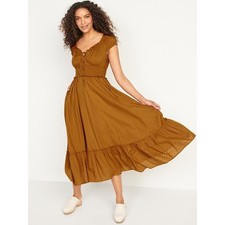 NWT Old Navy Cottagecore Peasant Midi Dress in Miner's Gold / Mustard