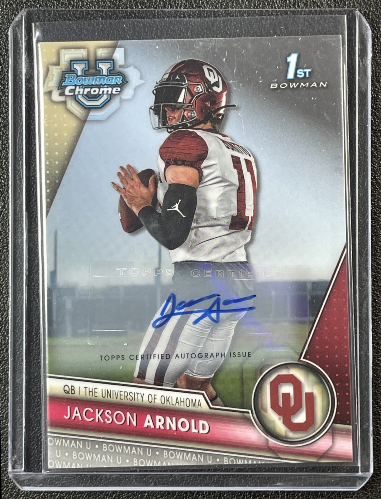 JACKSON ARNOLD 2023 BOWMAN UNIVERSITY U CHROME #102 1ST PROSPECT AUTO SOONERS