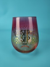 Stemless Wine Glass " Sip Sip Hooray " Pink and Yellow Approx. 20 oz