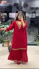 Designer Party Wear 3 Piece Suit Real Mirror Work Georgette Palazzo Dupatta Set