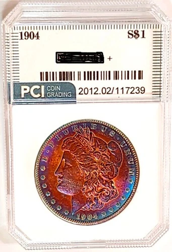 1904-P  Rare Date CH ++ / Gem BU  Attractive Target Toned Rainbow  Sharp Coin