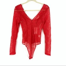 Lovers Friends Pearson Bodysuit Cherry Red Lace Women s XS NEW