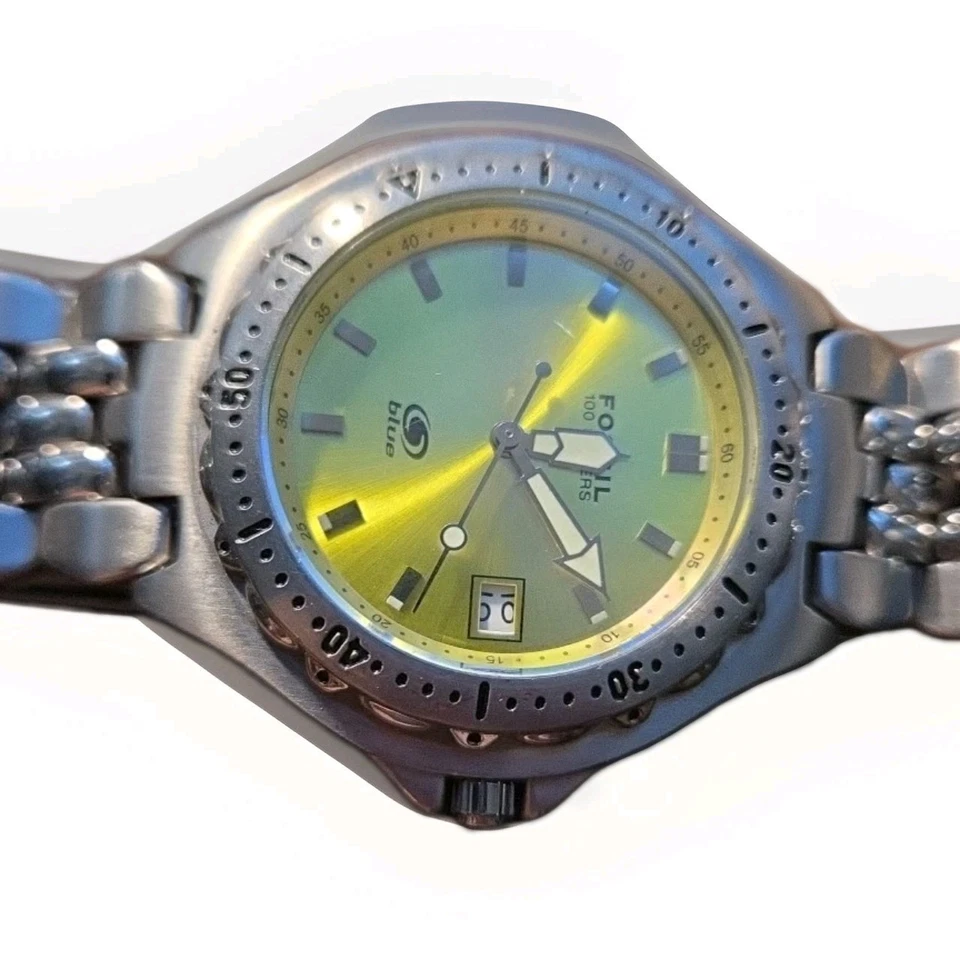 Reloj para hombre Fossil Blue AM-3485 esfera amarilla SS 100M color amarillo raro Foto 3 de 3