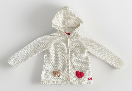 Ralph Lauren Unisex Baby Cream Hooded Crochet Cotton Cardigan Bear Heart 12M