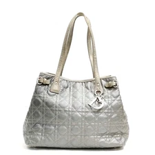 Authentic Christian Dior Tote Bag Purse Gray Coated Canvas W/ DIOR Charm