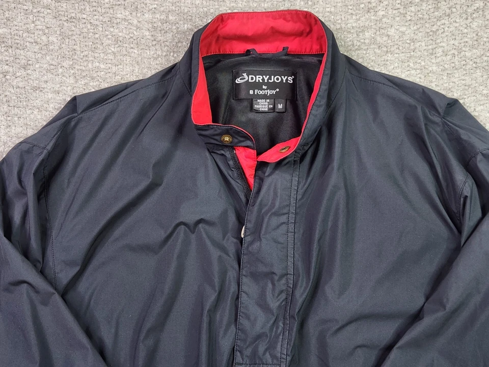 Footjoy Dryjoys Rain Jacket Mens Medium Black Red 1/4 Zip Pullover Water Resist - Image 3 of 4