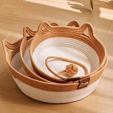 Cotton Rope Cat Bed Basket - Woven Cat Ear Design, Soft Pet Nest for Cats