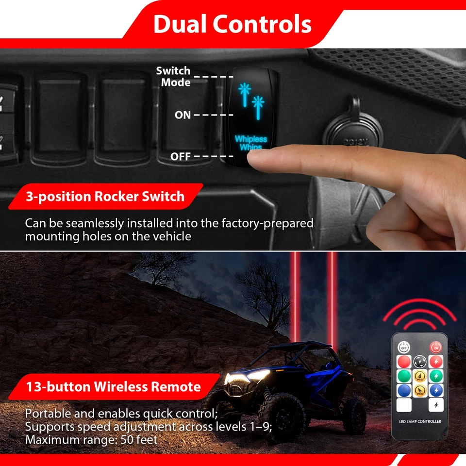 Luces láser látigo LED 2 PIEZAS para Polaris RZR/Maverick X3/Zforce ATV UTV Foto 4 de 4