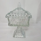 Vintage Jeanette Glass Compote w/ Lid Wedding Cake Box Candy 6.5"