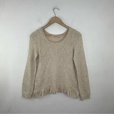 Anthropologie Moth Cotton Knit Fringe Hem Sweater