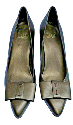 Stuart Weitzman Black Leather Pointed Toe Bow Slip On Pumps Womens US 8
