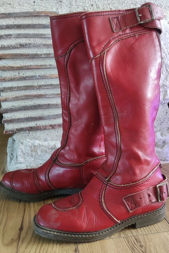 Rare Bottes Moto Bol d Or Vintage 70s Motorcycle Boot Red Leather Genre Furygan - Photo 2/4