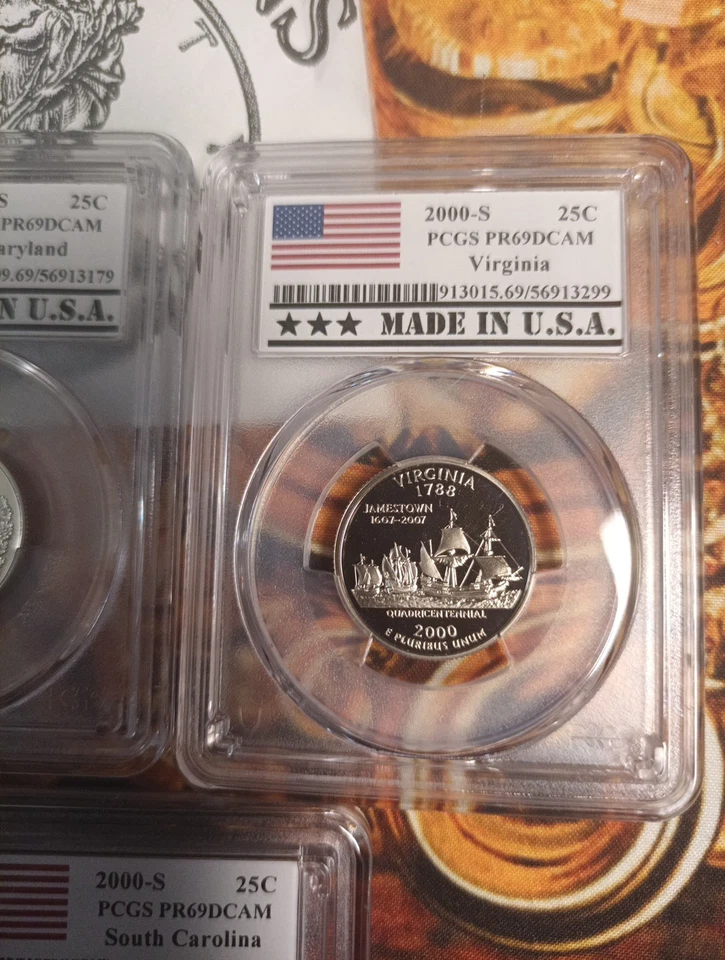 2000-S MA, NH, MD, SC, & VA  State Quarter 5 Coin Set PCGS PR-69 DCAM - Image 4 of 4