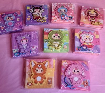 9pc Kawaii Cartoon Character Mini Memo Notepad Set w/ Keychain Beads