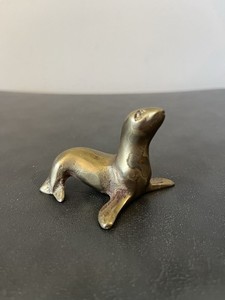 Vintage Brass Seal Sea Lion Figurine Knickknack Nautical Beach Decor Patina