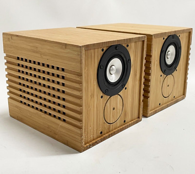 High End MarkAudio OM-MF5 3'' Full Range Speakers in Bookshelf Bamboo Cabinets