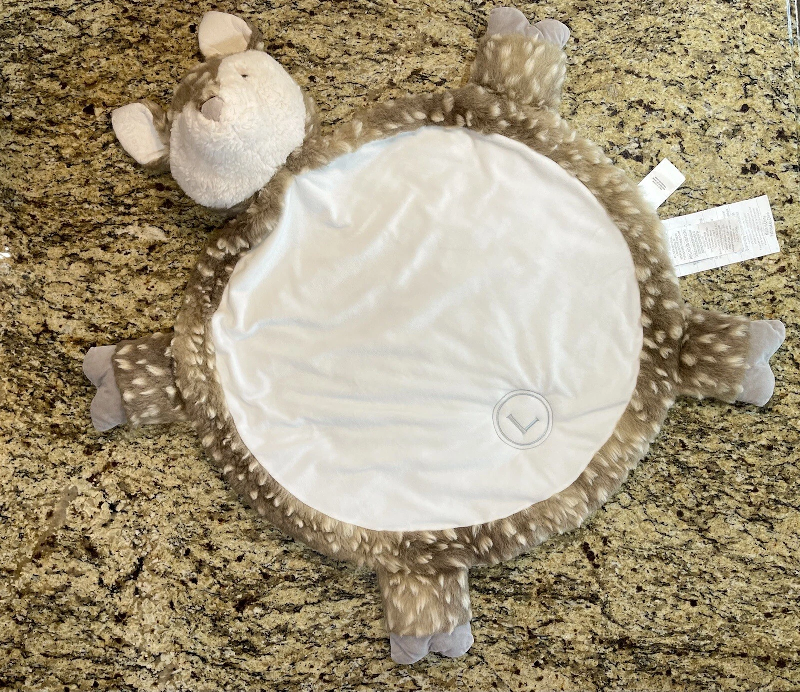 Pottery Barn Kids Fawn Faux-Fur Plush Play Mat Monogrammed “L” *RETIRED*