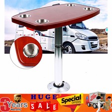 Marine Boat RV Adjustable Table Pedestal Removable Base +Varnished elm Table Top