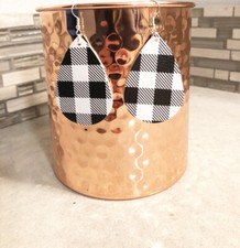 Buffalo Check Faux Leather Dangle Earrings Black White NWT