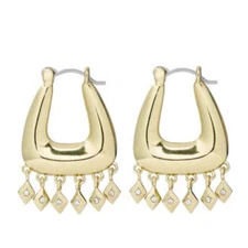 NEW LUV AJ FREE PEOPLE GOLD *DIAMOND KITE* FRINGE SMALL HOOP EARRINGS