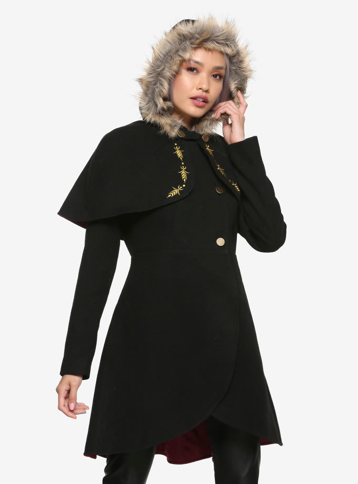 Elsa Anna Black Peacoat Coat w/ Capelet 