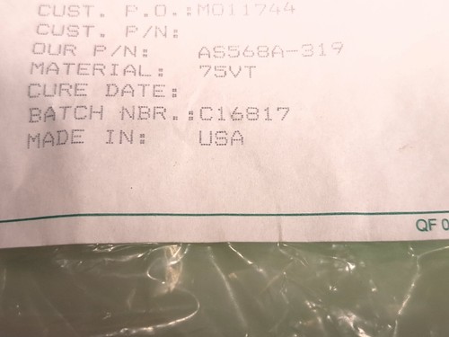 319 O-RING 75 VITON FLUOROELASTOMER 1-1/16" ID x 1-7/16" OD x 3/16" - LOT OF 45 - Picture 2 of 2