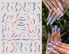 Stripe Tips Color Swirl Nail Sticker Ribbon Wave Lines Nail Decals 8 Styles