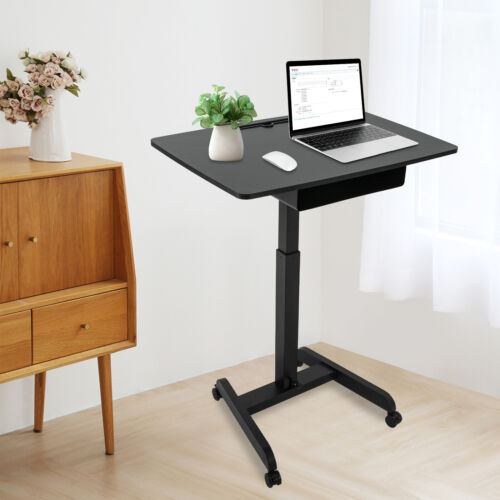Adjustable Height Standing Desk Rolling Laptop Cart Mobile Podium w/Slot &Wheels