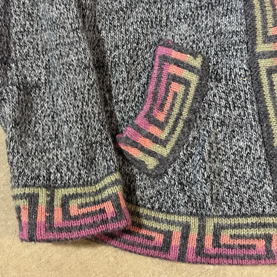 Sudadera con capucha tejida con cremallera patrón de llama de lana de alpaca para bebé vintage XS Foto 3 de 4