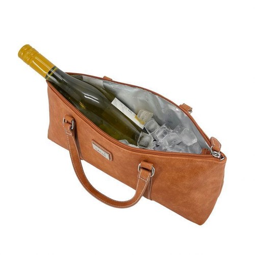 Sachi 1 Bottle Wine Tote Bag Insulated Carrier Purse Handbag Faux Lether Tan - Picture 5 of 6
