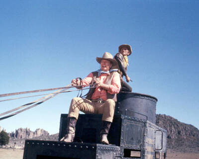 John Wayne as Taw Jackson and Kirk Douglas as Lomax in the western- Old Photo