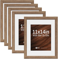 Walnut 11x14 Picture Frame 5 Pack - Art Gallery Quality with Glass