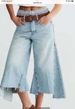 We The Free Ripple Wide Leg Crop Jeans in Little Coast sz 25 NWT 128R
