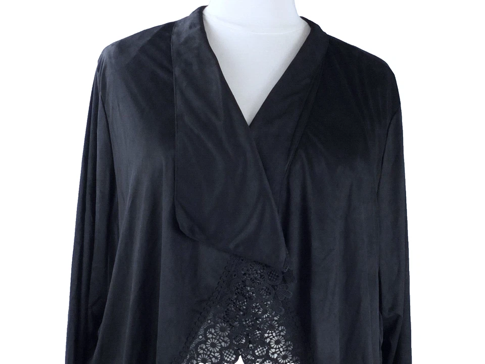 NUEVO Denim 24/7 Negro Talla Grande 32W Chaqueta Envolvente Ultragamuza Encaje Ribete Chal Cuello Foto 3 de 4