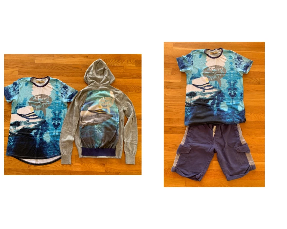 John Galliano Boys 12 14 3PC Outfit Set Hoodie Jacket T-Shirt Top Shorts Bottom - Image 3 of 4