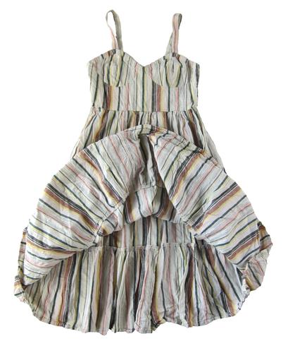 Lucky Brand Linen Cotton Ivory Green Yellow Pink Stripe Midi Tank Sun Dress S - Afbeelding 6 van 6